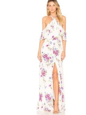 Privacy Please Bennette Maxi Dress in White with Pink & Purple Blooms